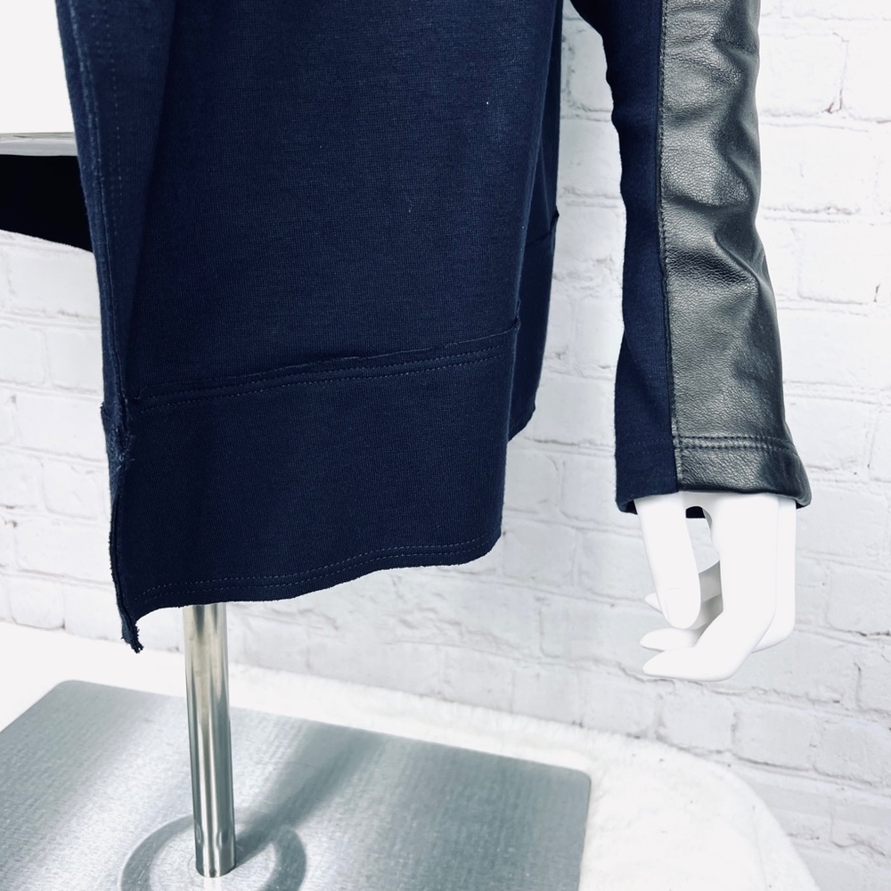 ⏳••NWOT |•FIFTEEN TWENTY•| Navy Blue Drape Leather Patch Cardigan•• - Picture 6 of 14